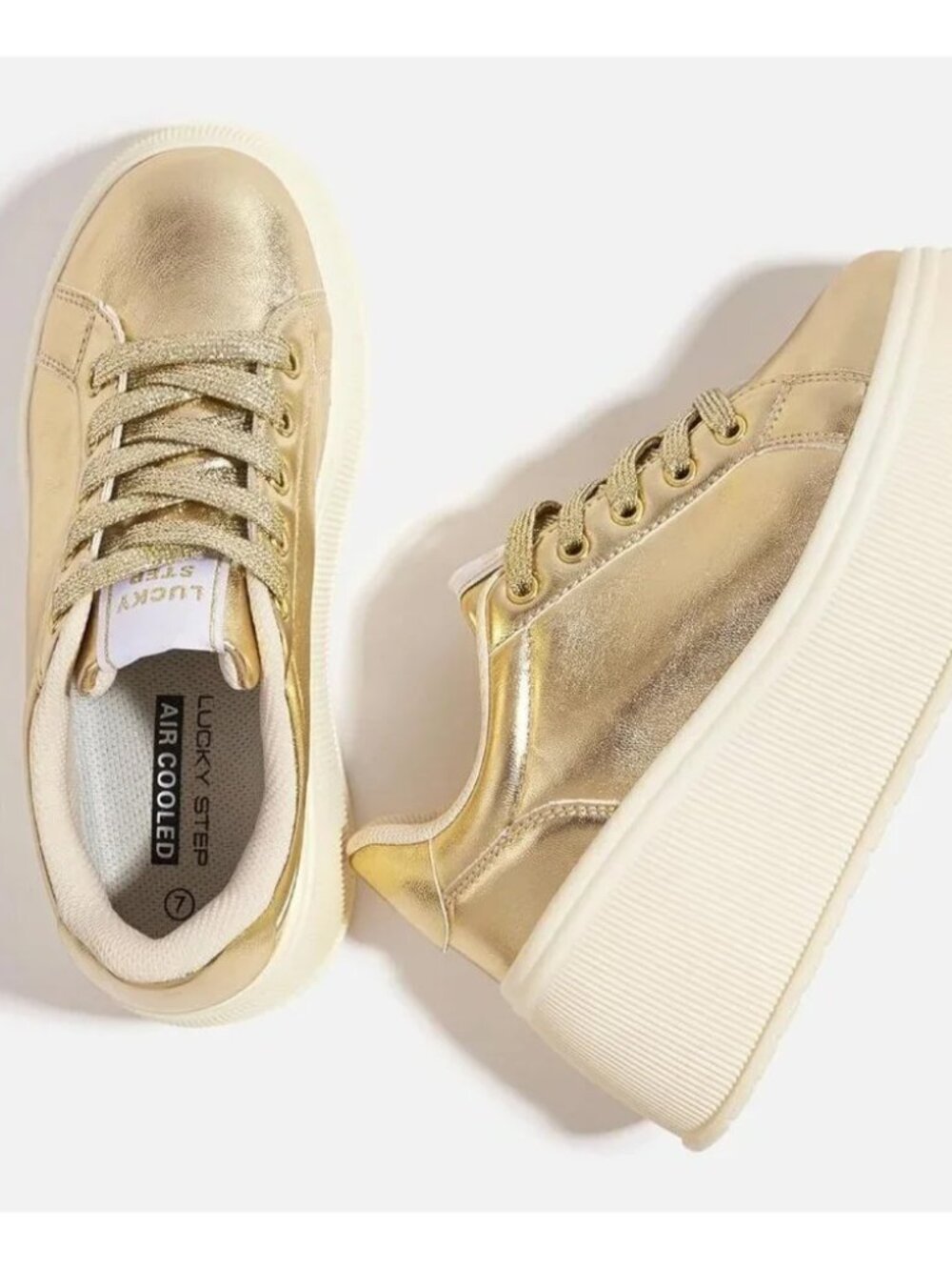 Lucky Step Women Gold Platform Low Top Classic Wedge Retro Canvas Sneakers